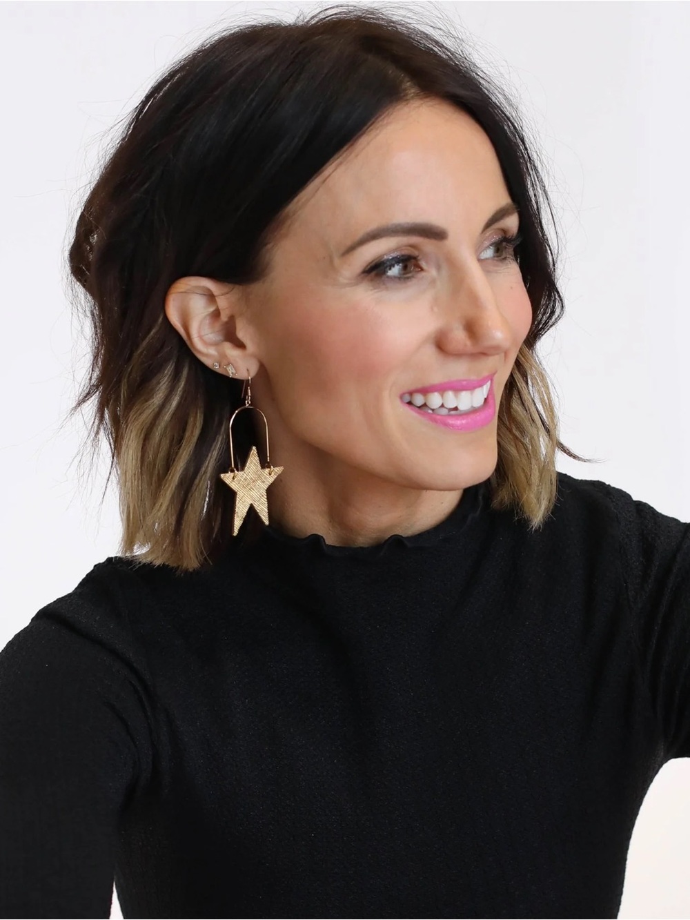 Nickel & Suede Gold Star Earrings